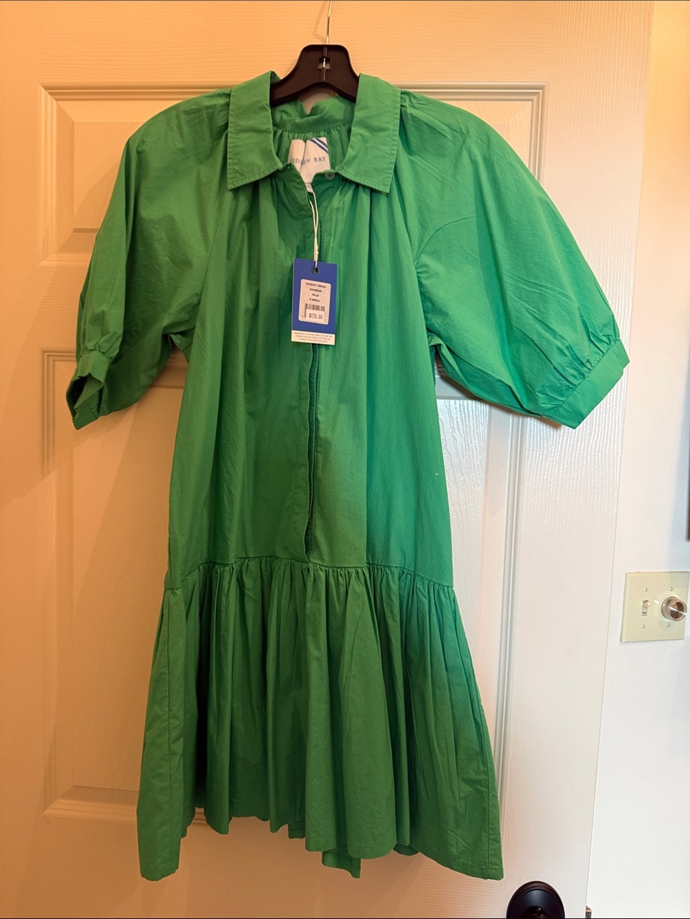 Addison Bay Green Puff-Sleeve Tiered Dress